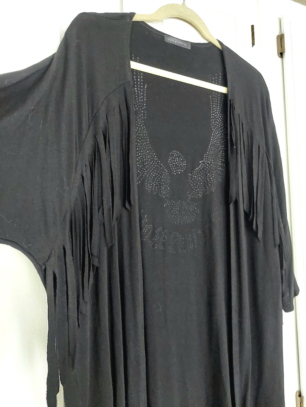Vocal Apparel Fringe Crystal-Embellished Wrap Cardigan Size M - Picture 3 of 8